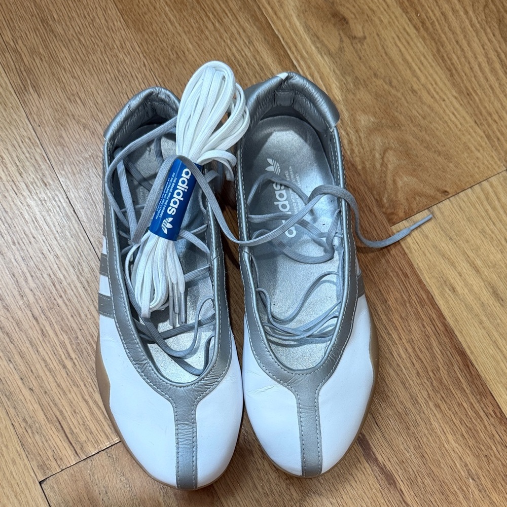 adidas White and Silver Women's Ballet-Style Sneakers